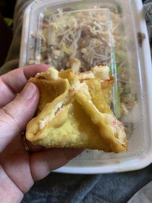 Crab Rangoon and Beef mei fun in the background