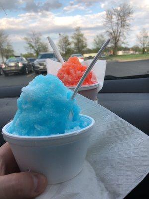 Blue Hawaii-coconut/blue raspberry. Strawberry banana in background