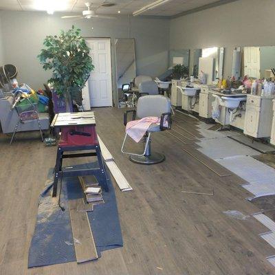 Hair salon new laminate flooring