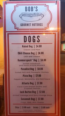 Menu. Not the typical hot dogs offered by most Savannah eateries.