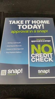 No Credit Check 
100 Same As Cash
TAKE IT HOME TODAY!!!