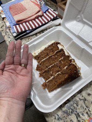 Carrot cake bigger than my hand!