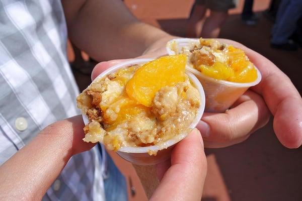 best thing of the day - smoked peach cobbler with bacon!! from the when pigs fly booth