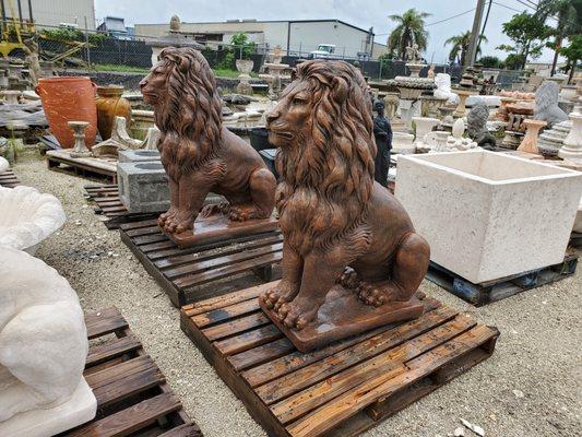 Concrete Large 4 Feet Lions Painted Bronze Finish