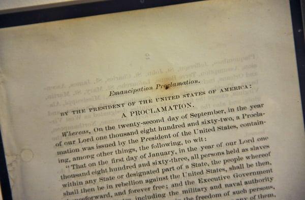 An original preliminary version of the Emancipation Proclamation is on display at GPO's 150th anniversary history exhibit.