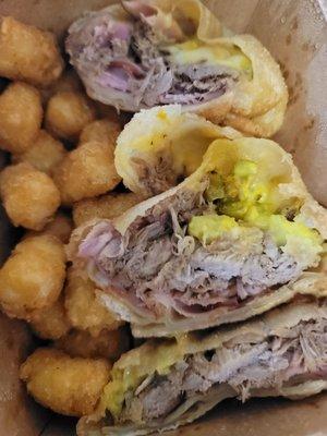 Cuban egg rolls with tots. Pretty good, mustard wasn't evenly distributed throughout.