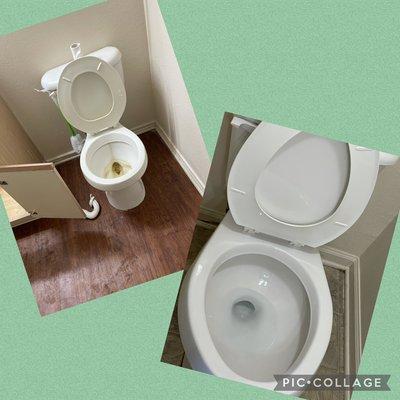 Toilet cleaning before and after