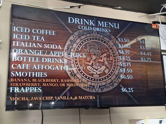 Cold drinks menu