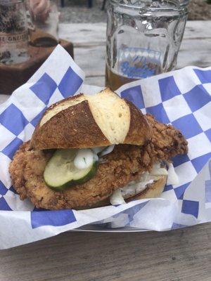 Chicken schnitzel on a pretzel bun- really good!!