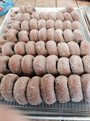 Fresh apple cider donuts made at the Windsor location