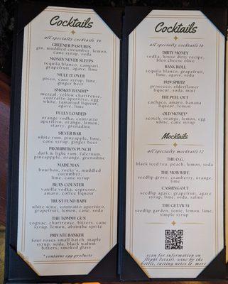 Cocktail menu