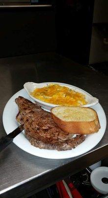 Stellar lunch ribeye steak with an out of this world loaded mashed potatoes