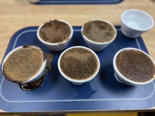 Cupping and tasting.