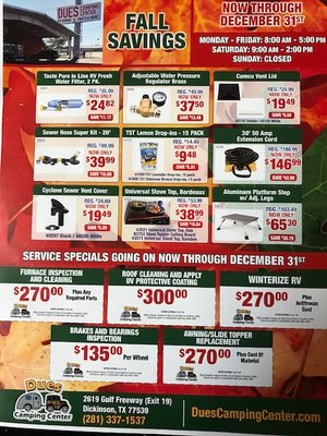 Check out our Fall Sale merchandise and service specials!