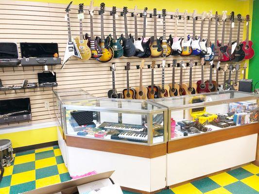 Large selection of music equipment.