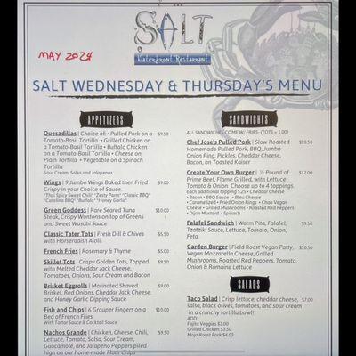 Wed-Thu menu, May 2024