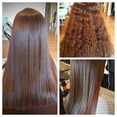 Before and after of recent Brazilian blowout.