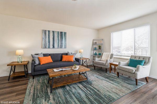 Cozy living room flooded with natural light