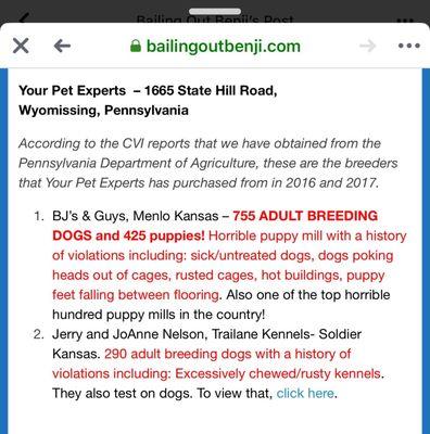 They use puppy mills - avoid this business! Don't support them with your money