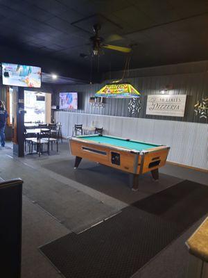 New updated lobby with pool table with booth and table seating