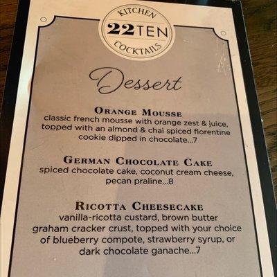 Dessert menu