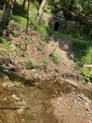 Treacherous hillside and stream crossing . . .