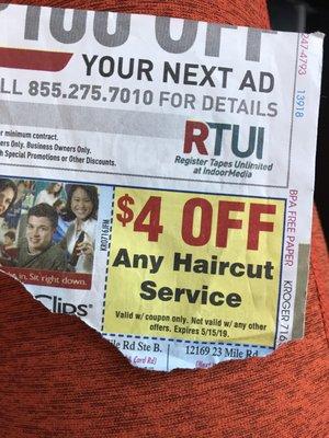 Check the back of your Kroger's receipts for a high value coupon!  Valid on haircuts!