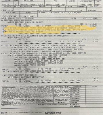 Proof of unrepaired collusion damage on vehicle sold by dealer