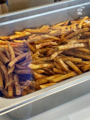 Freshly made battered fries