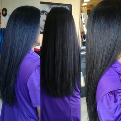 Grey coverage, hair conditioner treatment, trim, blow dry and flat ironed Results !