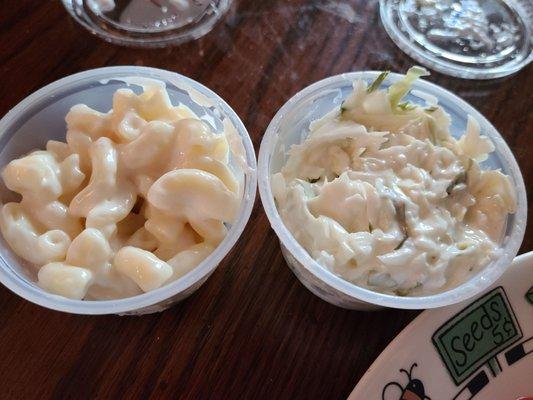 Side sized macaroni salad and coleslaw