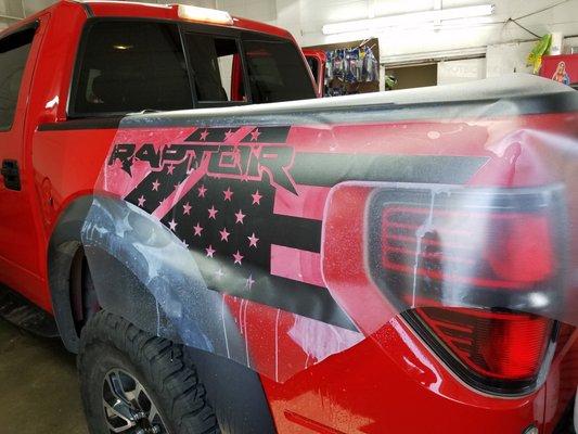 Raptor vinyl decal installation