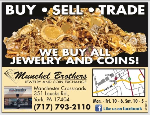 We buy all gold, silver, platinum, palladium, diamonds, bullion, coins, paper money, and more...