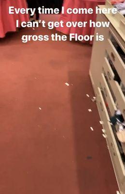 gross floor, trashed and stained