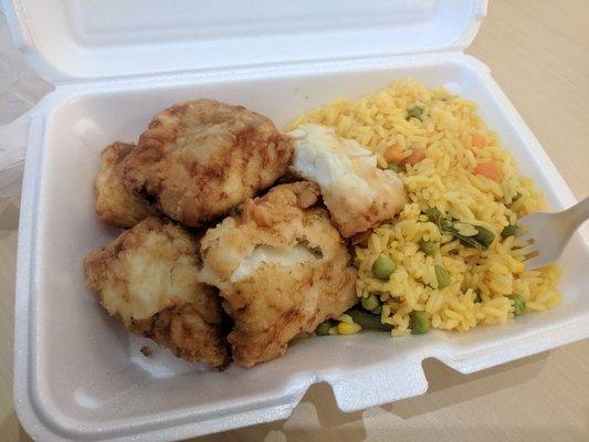 They have two hot meals per day. Today's was fried scrod with rice (shown) $6.99 or octopus. Store is super clean! Check it out.