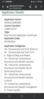 Certified Pesticide applicator