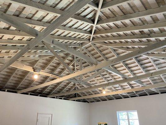 Painted this ceiling and rafters for a garage studio.