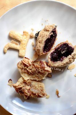 Inside of NJ Blueberry Lillipie ($3.75) and "Jacob" Pear Frangipane Lillipie ($3.75)