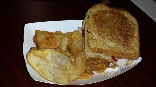 Club sandwich with homemade chips