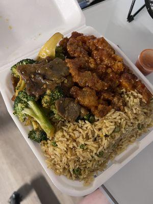 Two item combo:   1. Beef and broccoli 2. Orange chicken