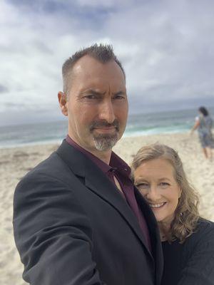 My wife and I after performing a wedding on the beach