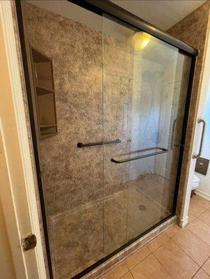 (C) AFTER - 3 panel shower with sliding doors.