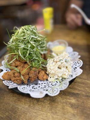 Popcorn Chicken with Green Onion $19.99  Light batter, crispy, and with pair so well with the honey mustard sauce.