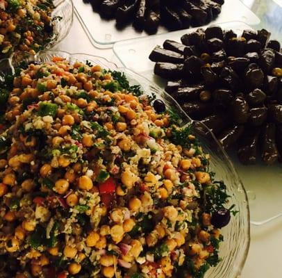 Chickpea Salad and Stuffed Grape Leaves