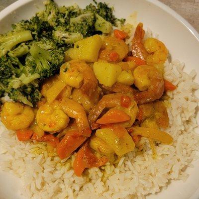 Curry Shrimps with Boiled Rice