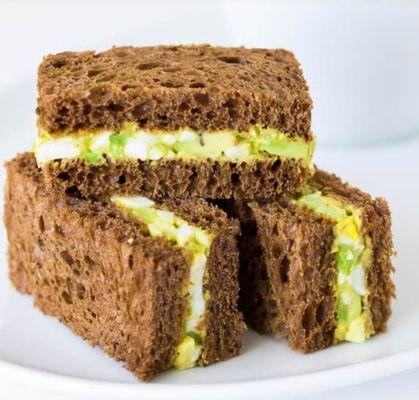 Spicy Avocado Egg salad mini-Bouches on rye bread.