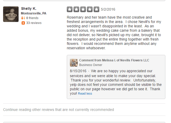 5 Star review - Yelp unfortunately does not want shown on our reviews??