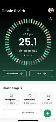 My biomarker dashboard within the Bionic Health application. So cool to see everything in one place and easy to see progress.