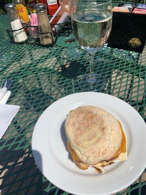 Egg sandwhich and a glass of champagne for a nice Sunday morning.