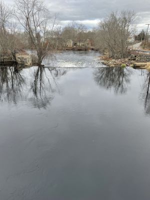 Pawcatuck River and dam/fish ladder across from Whitely Preserve entrance